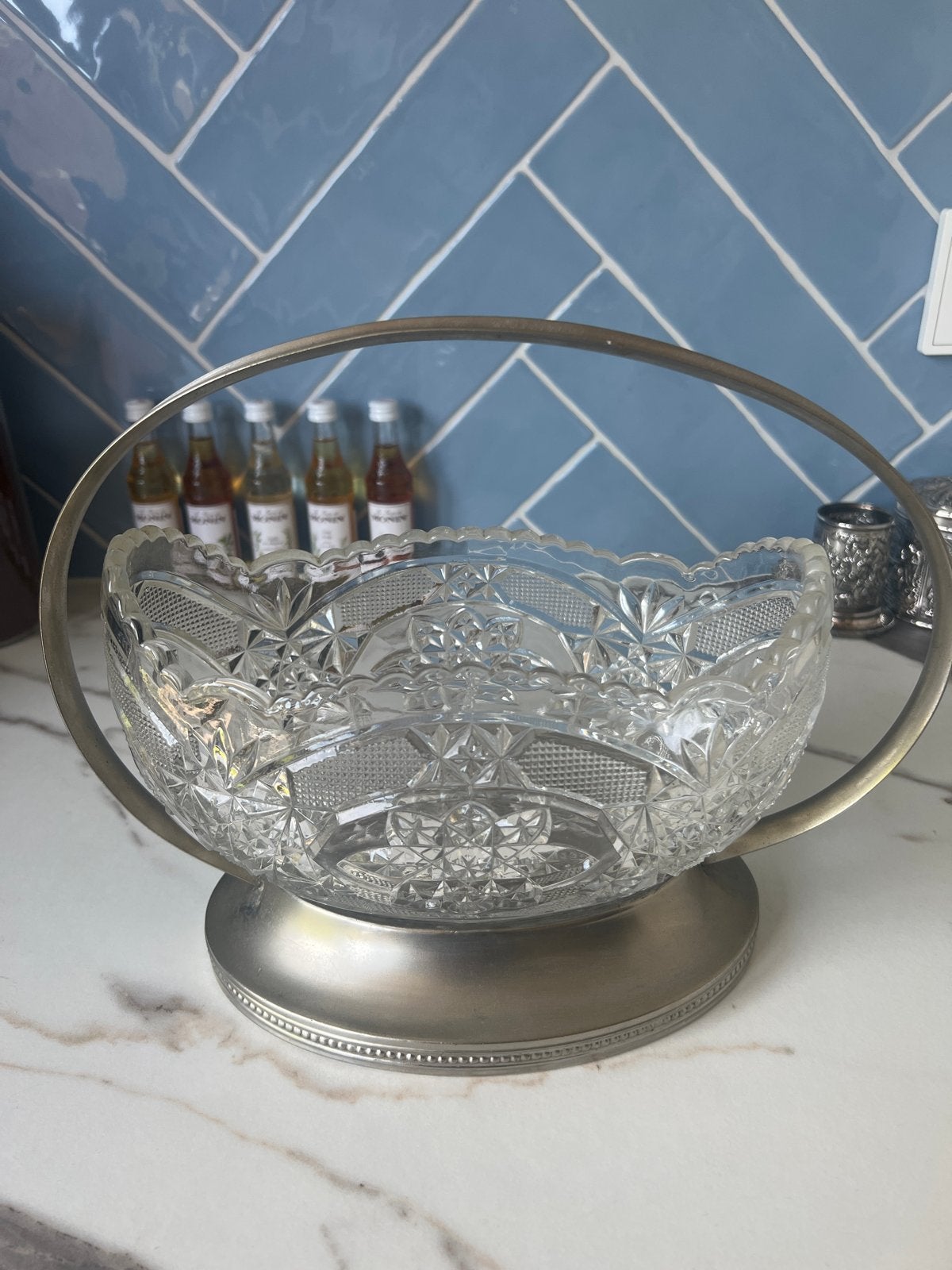 Vintage Kristallen Fruitschaal met Metalen Houder, Ophalen