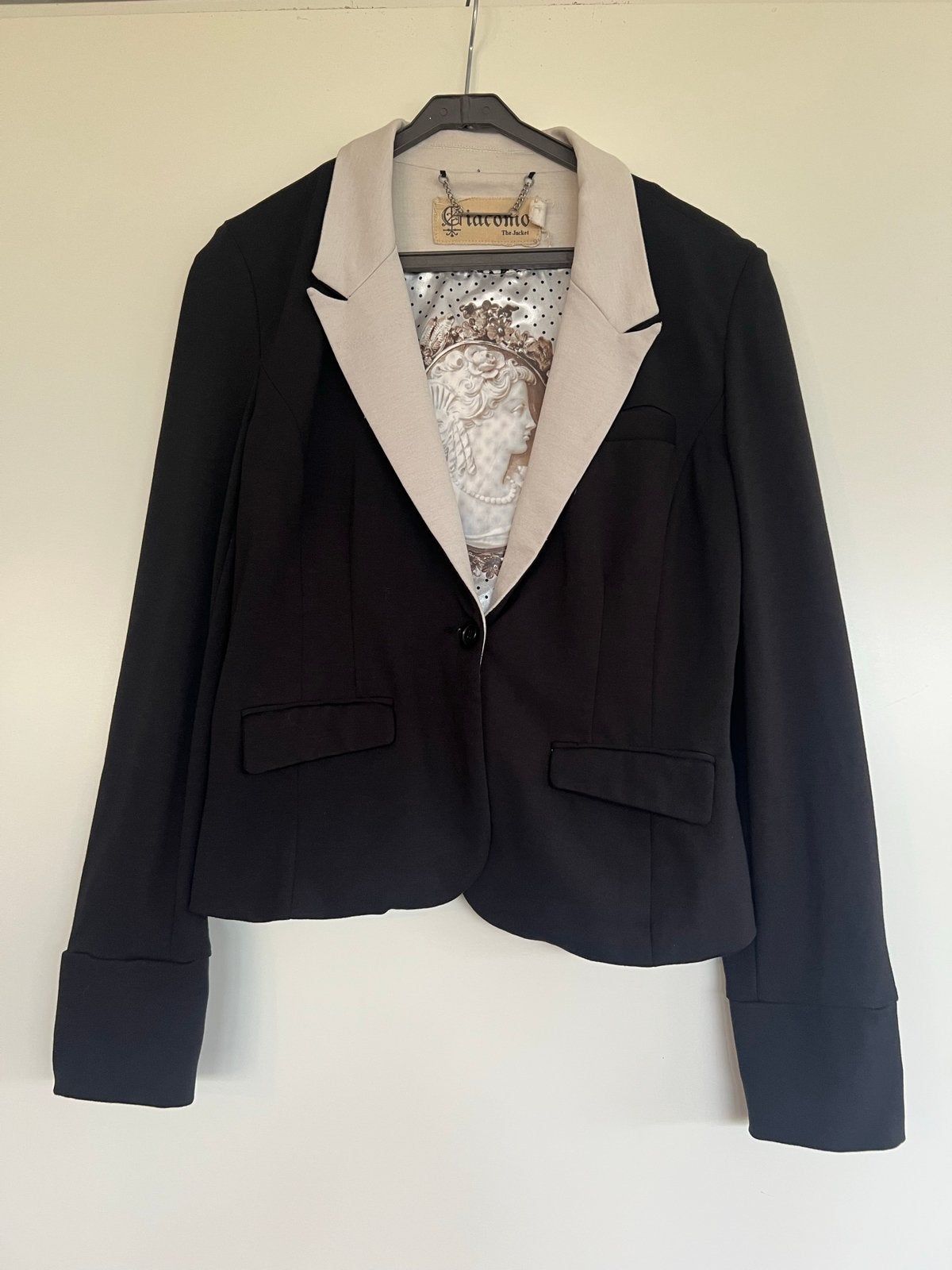 Giacomo The Jacket - Zwart jasje met beige kraag, maat L, Zwart, Maat 42/44 (L), Ophalen of Verzenden, Zo goed als nieuw