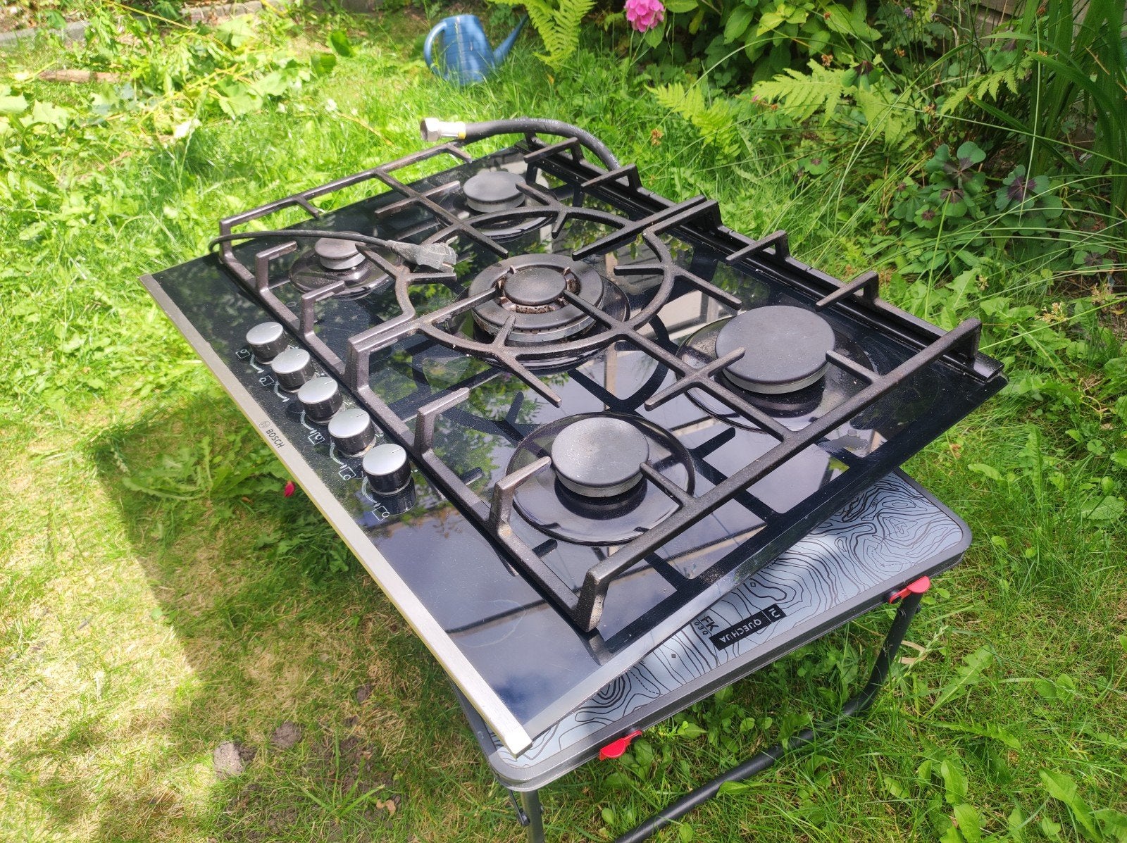 Bosch Gasfornuis met 5 Kookzones, Ophalen, Gebruikt, Minder dan 85 cm, 60 cm of meer