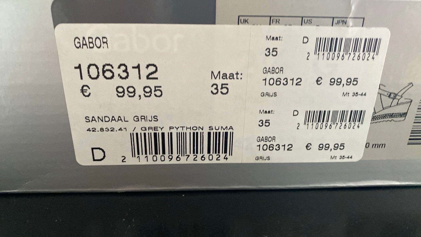 Gabor sandalen maat 35 met klittenbandsluiting, Ophalen of Verzenden, Zo goed als nieuw, Grijs, Sandalen of Muiltjes