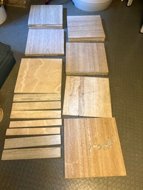 Natuurstenen travertin tegels, Ophalen, Gebruikt, 20 tot 40 cm, Minder dan 5 m²