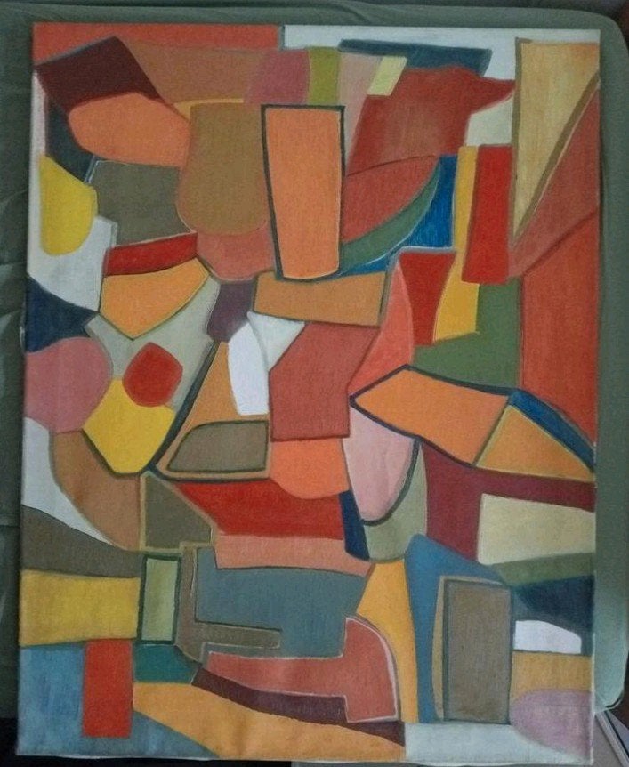 Abstracte compositie 20e eeuw olieverf op doek, Antiek en Kunst, Ophalen of Verzenden