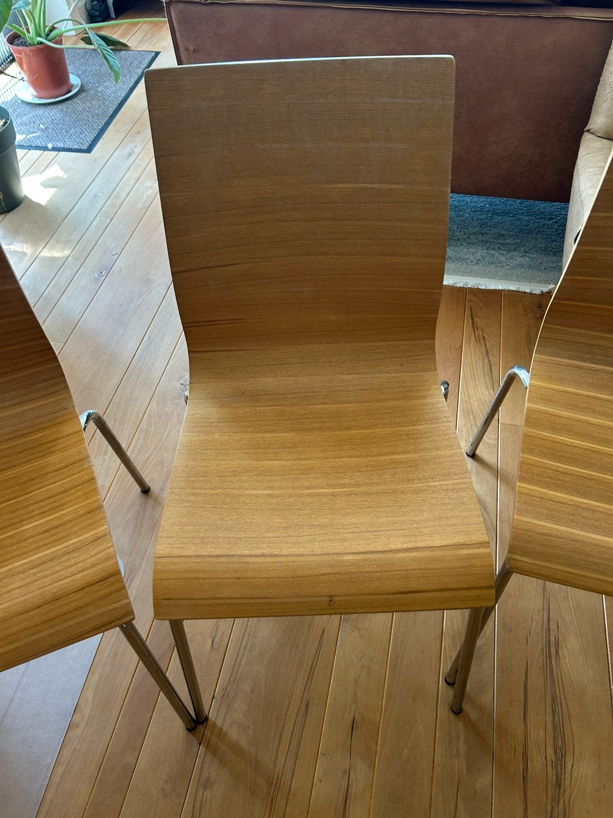 4 Stoelen bamboe hout, Huis en Inrichting, Stoelen, Ophalen, Gebruikt, Bruin, Vier