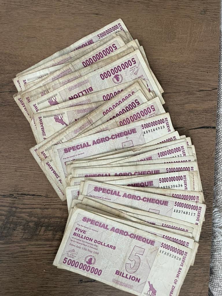 50 x five billion dollar Zimbabwe SPECIAL AGRO CHEQUE, Postzegels en Munten, Bankbiljetten | Afrika, Ophalen of Verzenden, Zimbabwe
