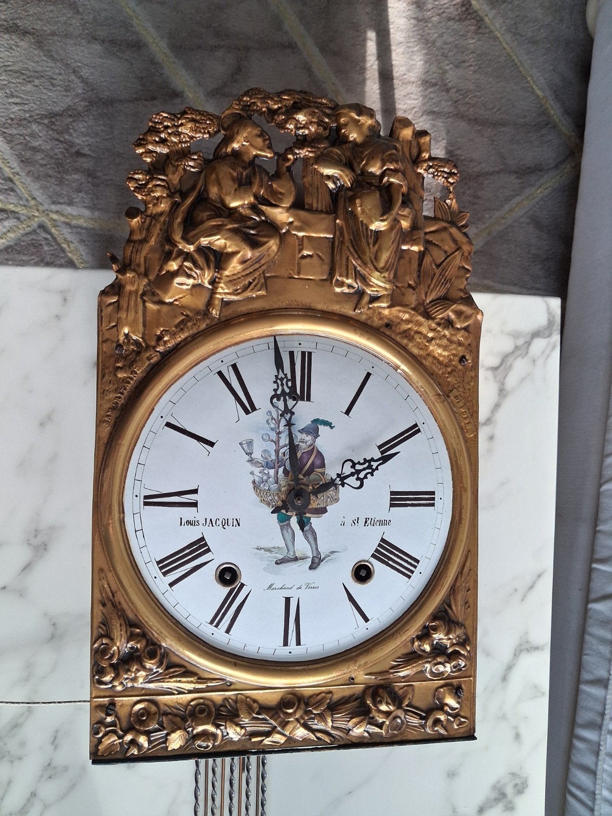 Antieke Franse Louis Jacquin wandklok met gewichten, Antiek en Kunst, Ophalen of Verzenden