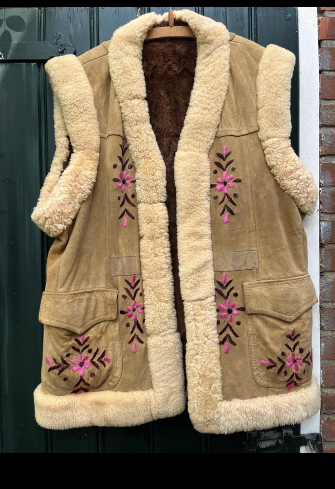 Vintage oversized schapenvacht gilet XL/XXL, Ophalen of Verzenden, Gedragen, Maat 46/48 (XL) of groter, Beige