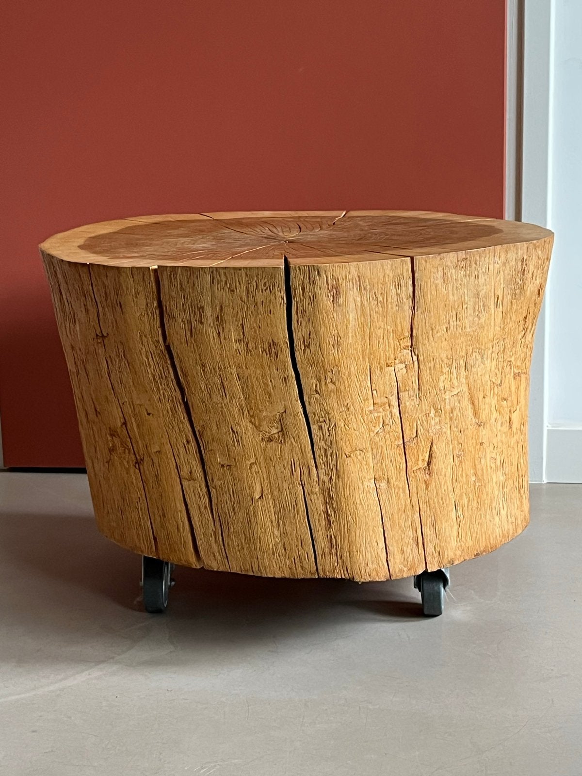 Eikenhouten Boomstam salontafel, Huis en Inrichting, Tafels | Salontafels, Ophalen, 100 tot 150 cm, Rond, 50 tot 100 cm