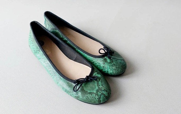 Helene Rouge Groen Snakeprint leren Ballerina's Maat 40, Nieuw, Helene Rouge, Groen, Ballerina's