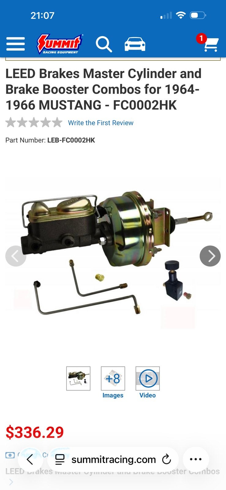 Hoofdremcilinder mustang 65-66 met prop valve / booster, Nieuw, Leed, Leed, Ophalen of Verzenden