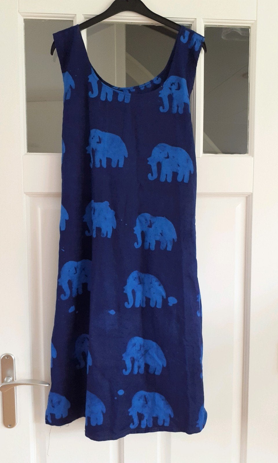 Art jurk blauw met handbewerkt katoen maat L, Blauw, Maat 42/44 (L), Nieuw, Ophalen of Verzenden