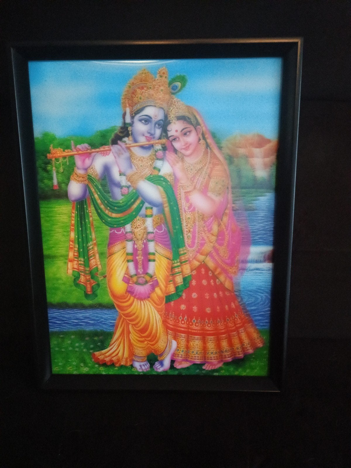 Ingelijste afbeelding van Krishna en Radha, Huis en Inrichting, Ophalen, Minder dan 50 cm, Nieuw, Foto of Poster