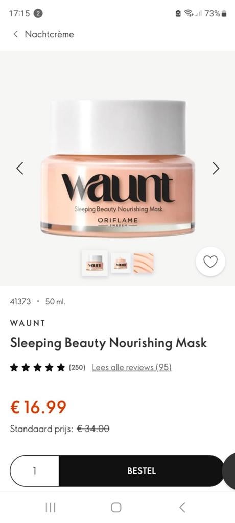 2 potten (Nieuw) Oriflame Sleeping Beauty Nourishing Mask, Ophalen of Verzenden, Nieuw, Gehele gezicht