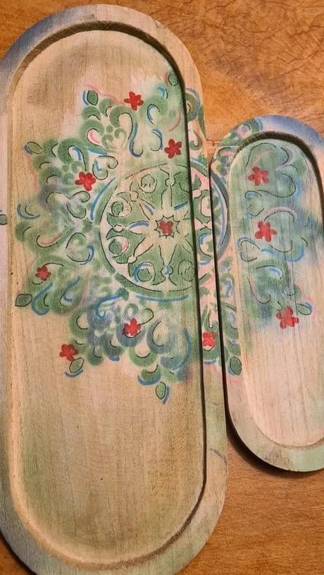 Set van 2 deco plankjes tapasplank borrelplank mandala, Ophalen of Verzenden, Nieuw, Ovaal, Hout