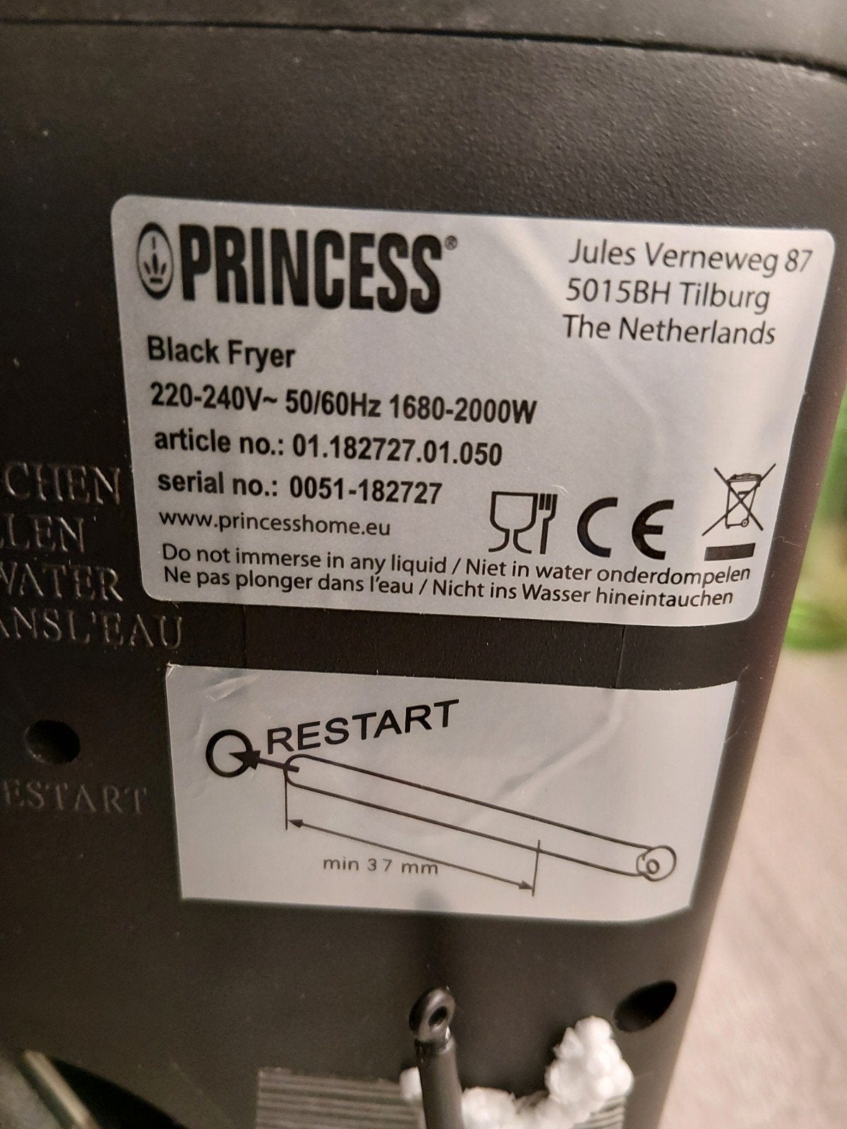 Princess Black Fryer - Frituurpan 1680-2000W, 3 tot 4 liter, Ophalen, Gebruikt