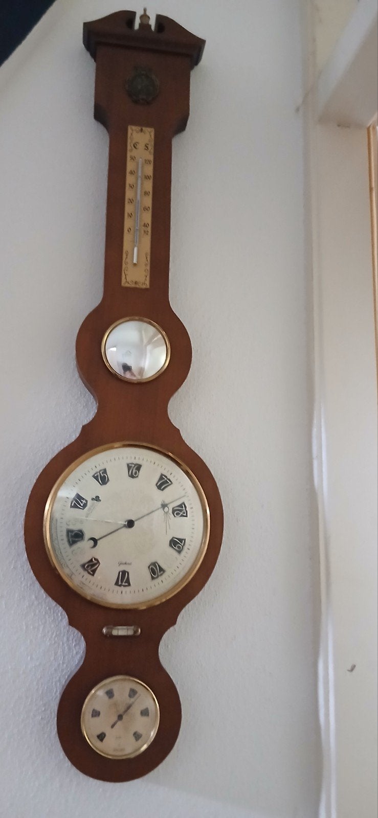 Antieke Barometer-Thermometer-Klok combinatie, Antiek en Kunst, Antiek | Klokken, Ophalen