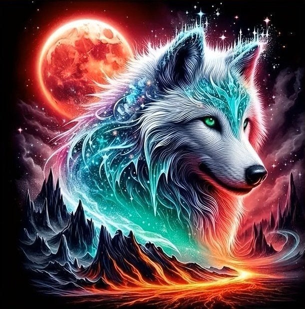 30x30cm Diamond Painting wolf maan landschap nr 319, Verzenden, Nieuw, Meerkleurig, Overige materialen