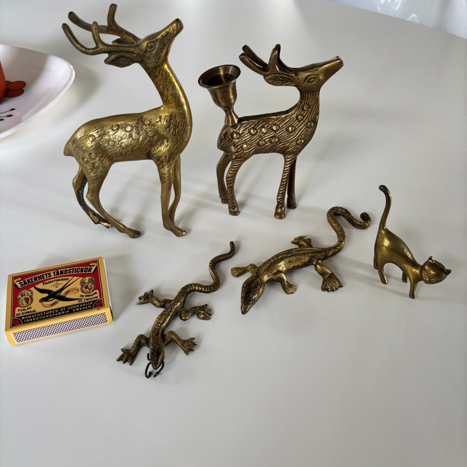 Vintage messing dieren, hertjes, kat, hagedissen, Verzenden, Koper