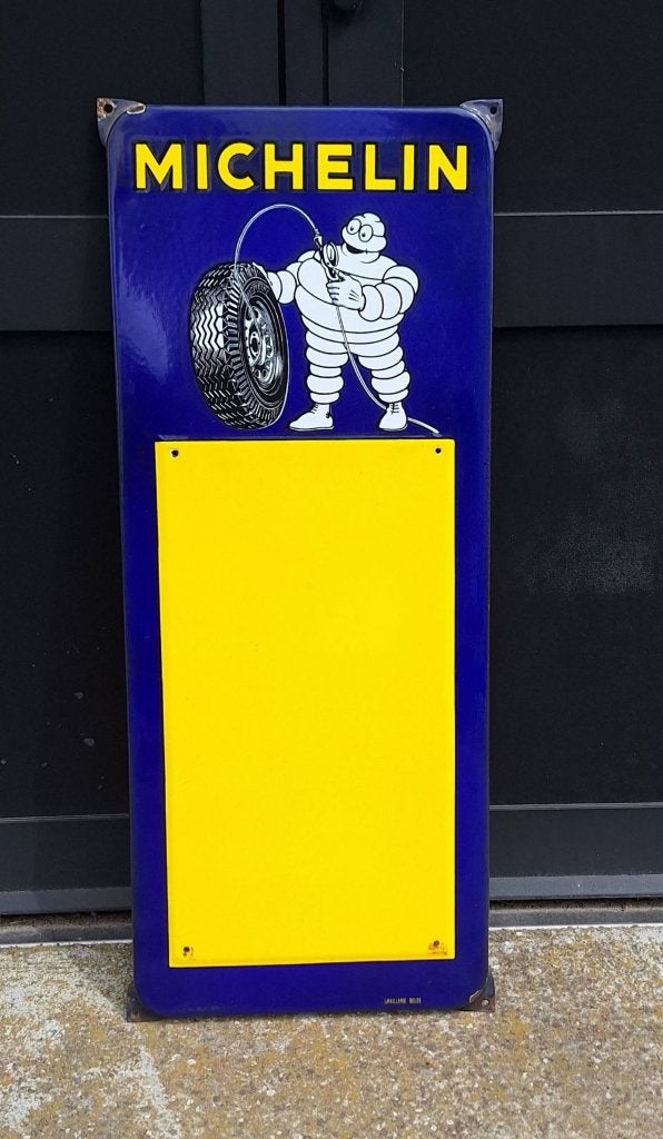 Emaille reclamebord van Michelin met de iconische Bibendum., Reclamebord, Gebruikt, ., Ophalen of Verzenden