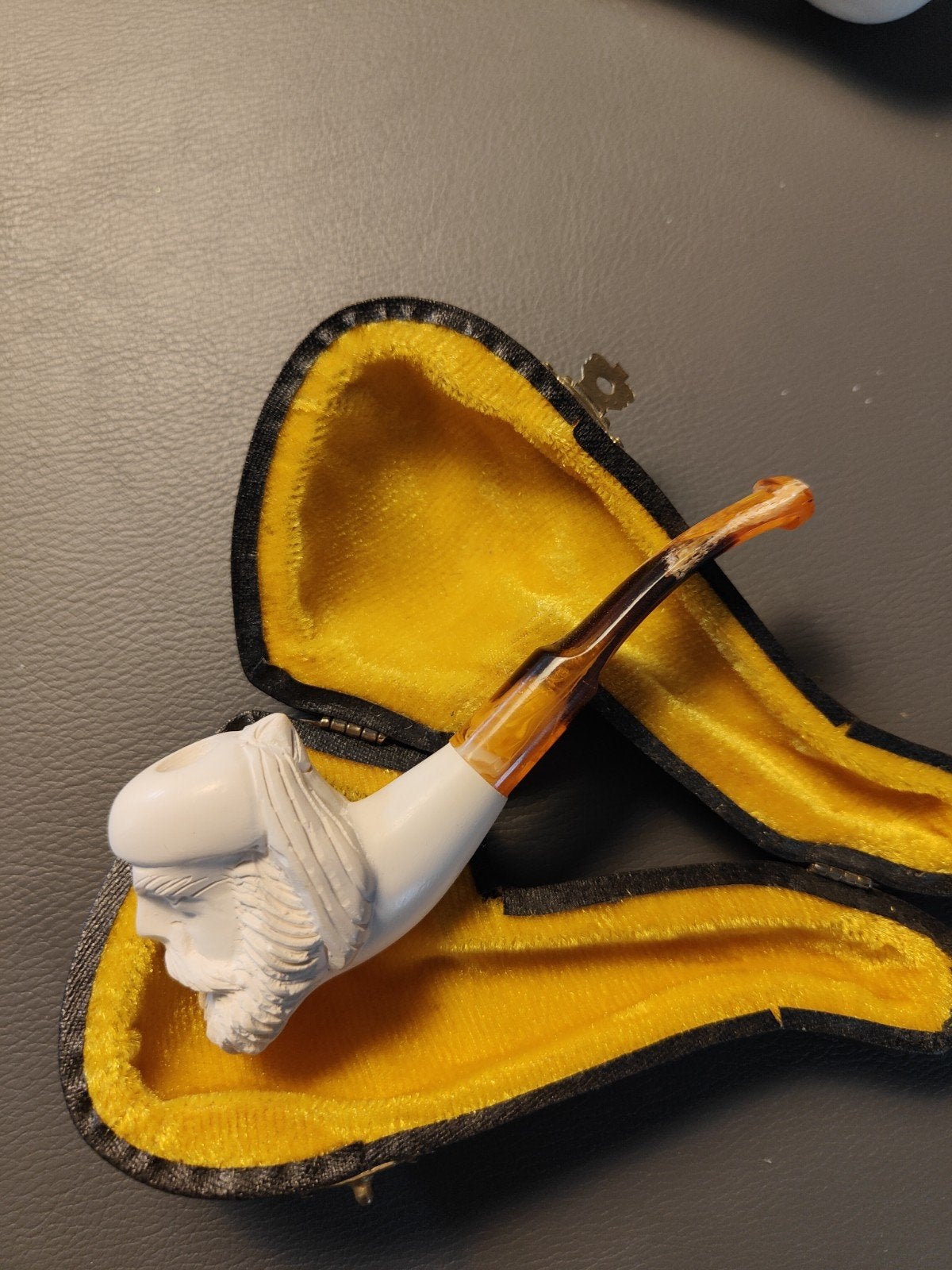 Antieke meerschuimpijp met etui - Uniek verzamelobject, Ophalen of Verzenden