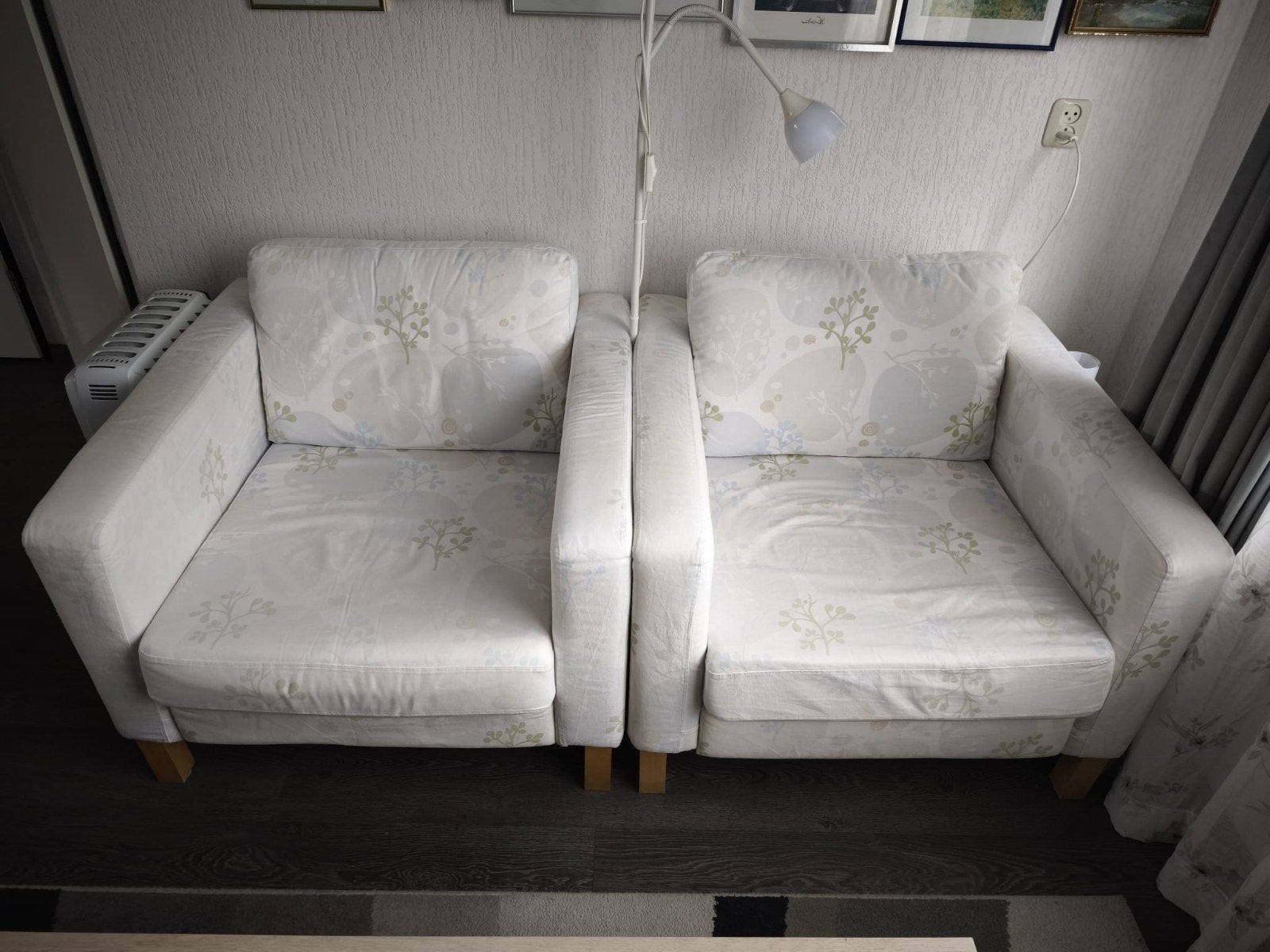 2-zitsbank IKEA Karlstad en twee fauteuil, Modern, Comfortabel, Gebruikt, Tweepersoons, 75 tot 100 cm