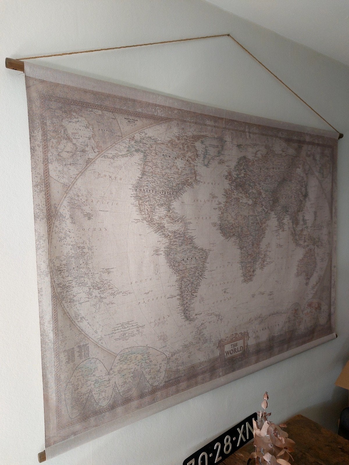 Wandkleed Wereldkaart - Vintage Stijl, Beige, Vintage, Ophalen of Verzenden, Zo goed als nieuw