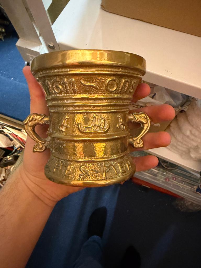 Antieke Bronzen Vijzel met Handvatten, Ophalen of Verzenden, Brons