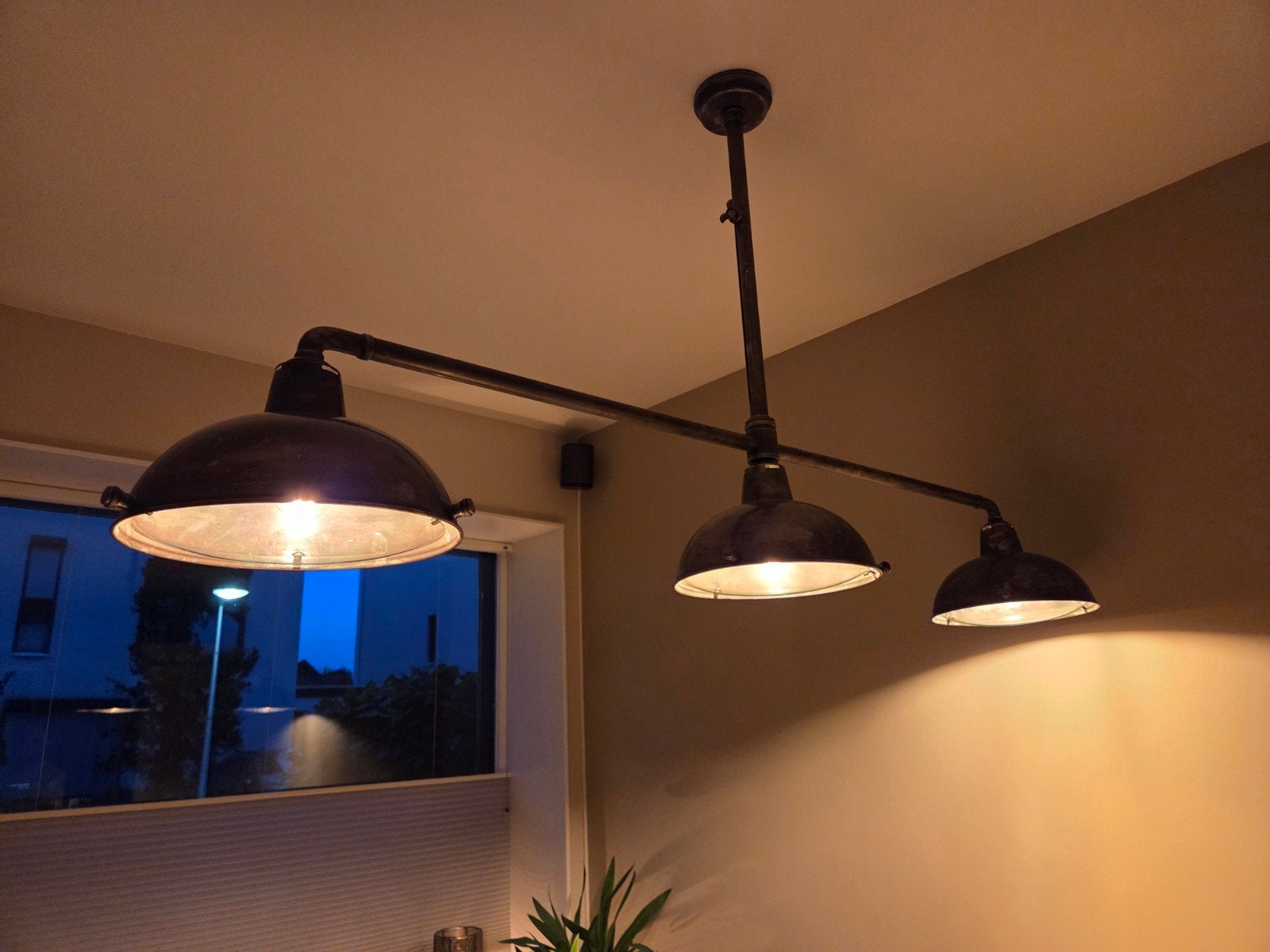 Industriële hanglamp met 3 kappen - Metaal, Ophalen, E27 (groot), Zo goed als nieuw, Metaal
