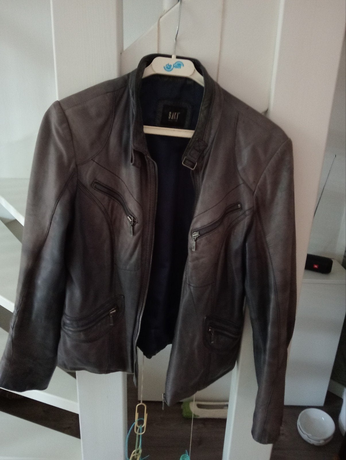 Saki Collection Leren Jas Maat 44, Kleding | Dames, Maat 42/44 (L), Ophalen of Verzenden, Grijs, Gedragen
