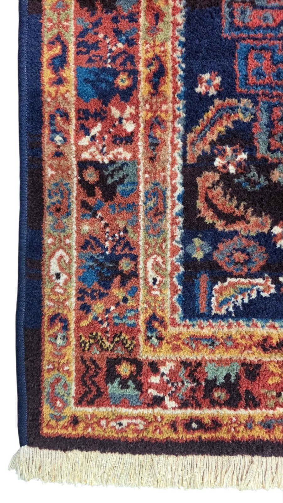 Vintage oosters wol Kazak vloerkleed medallion 102x145cm, Gebruikt, 100 tot 150 cm, Blauw, Www.hypepopup.nl