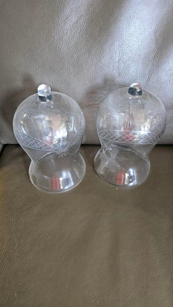 2 leuke glazen stolpen, ca 15 cm hoog., Ophalen of Verzenden, Gebruikt