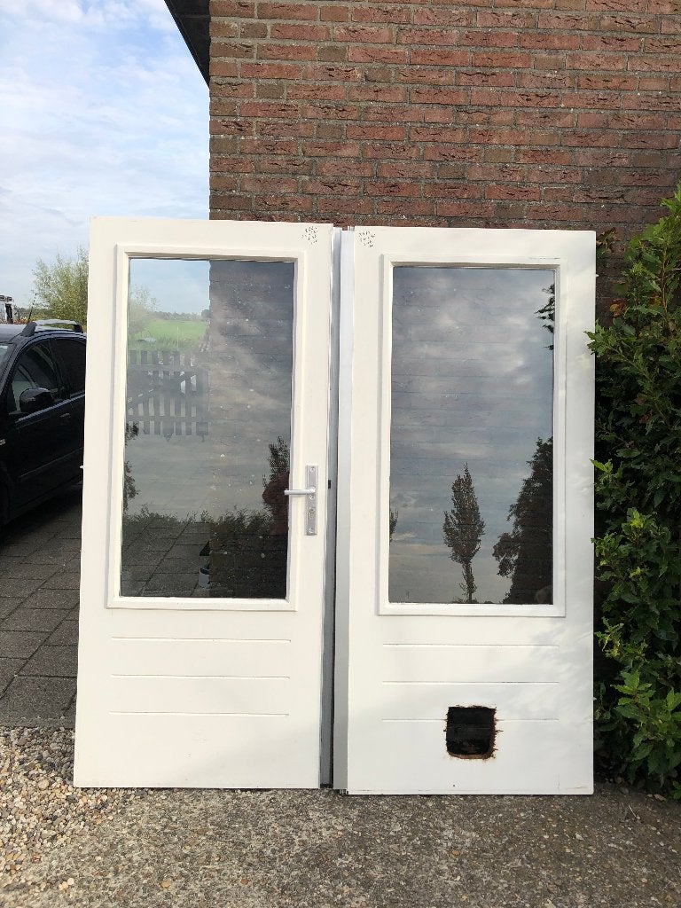 |Hardhouten dubbele buitendeuren| dubbelglas|  201x176,5|, Ophalen, Gebruikt, 120 cm of meer, Buitendeur