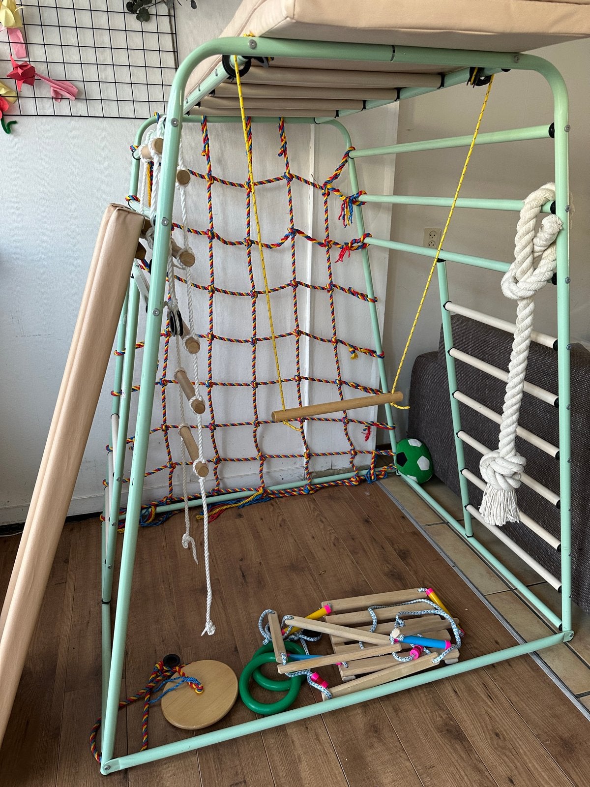 Kinder Indoor Gym Frame met Klimnet, Schommel en Glijbaan, Ophalen, Gebruikt, Metaal of IJzer, 115 cm of meer