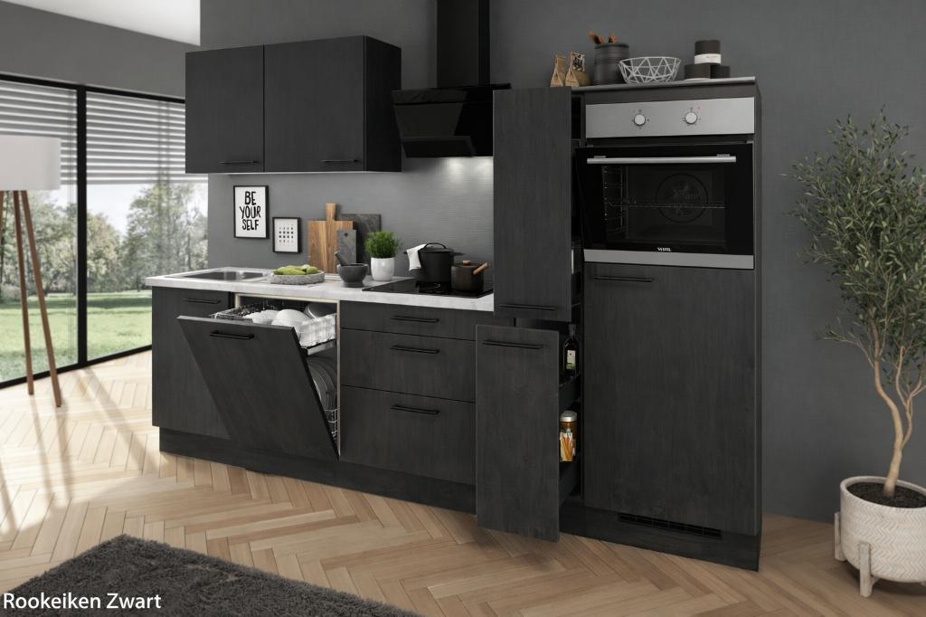 Nieuwe zwarte eiken kleur moderne keuken incl apparaten, Zwart, Nieuw, Enkelwandige keuken, Ophalen of Verzenden