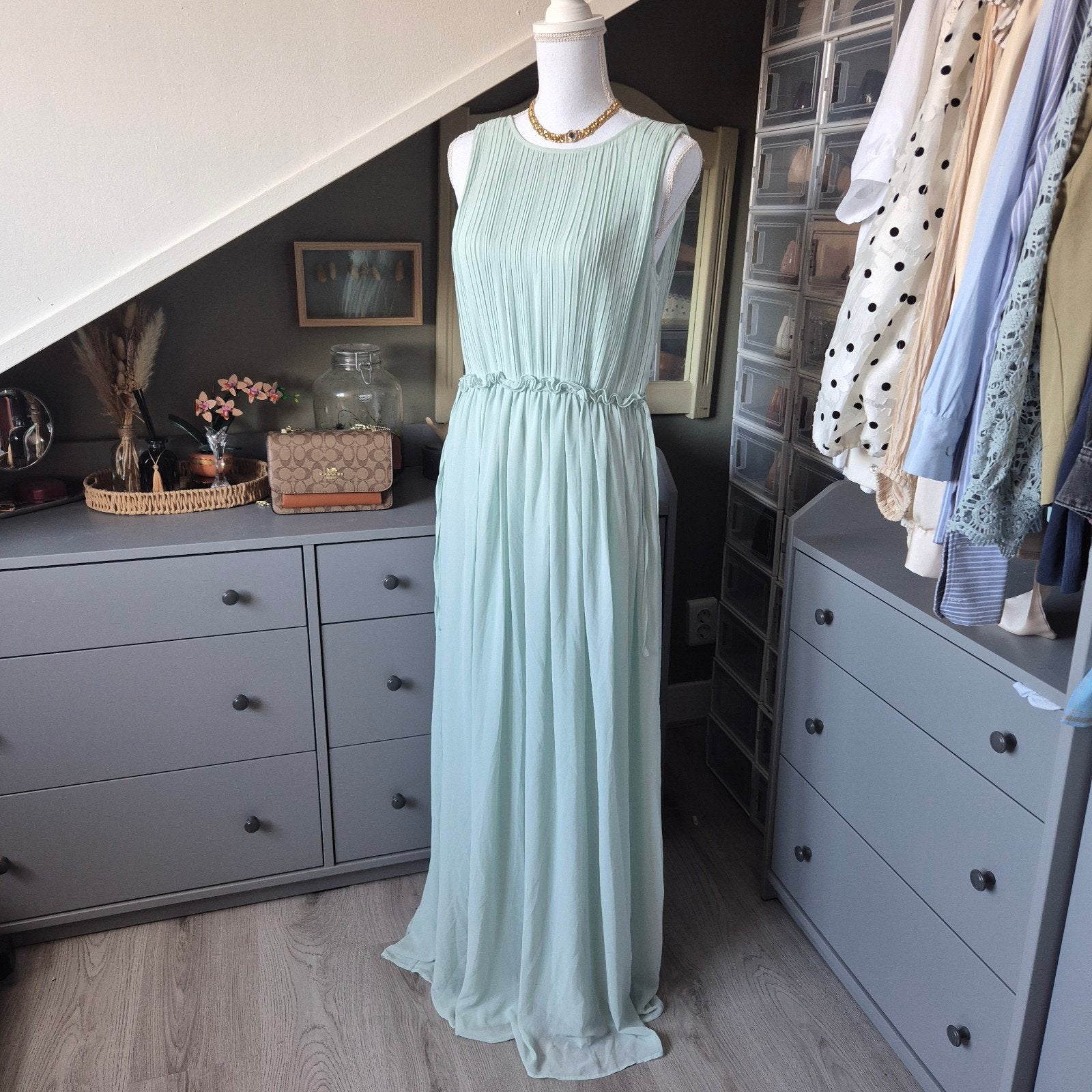 H&M Mintgroene Maxi Galajurk (Maat 42), Maat 42/44 (L), Ophalen of Verzenden, Zo goed als nieuw, Groen