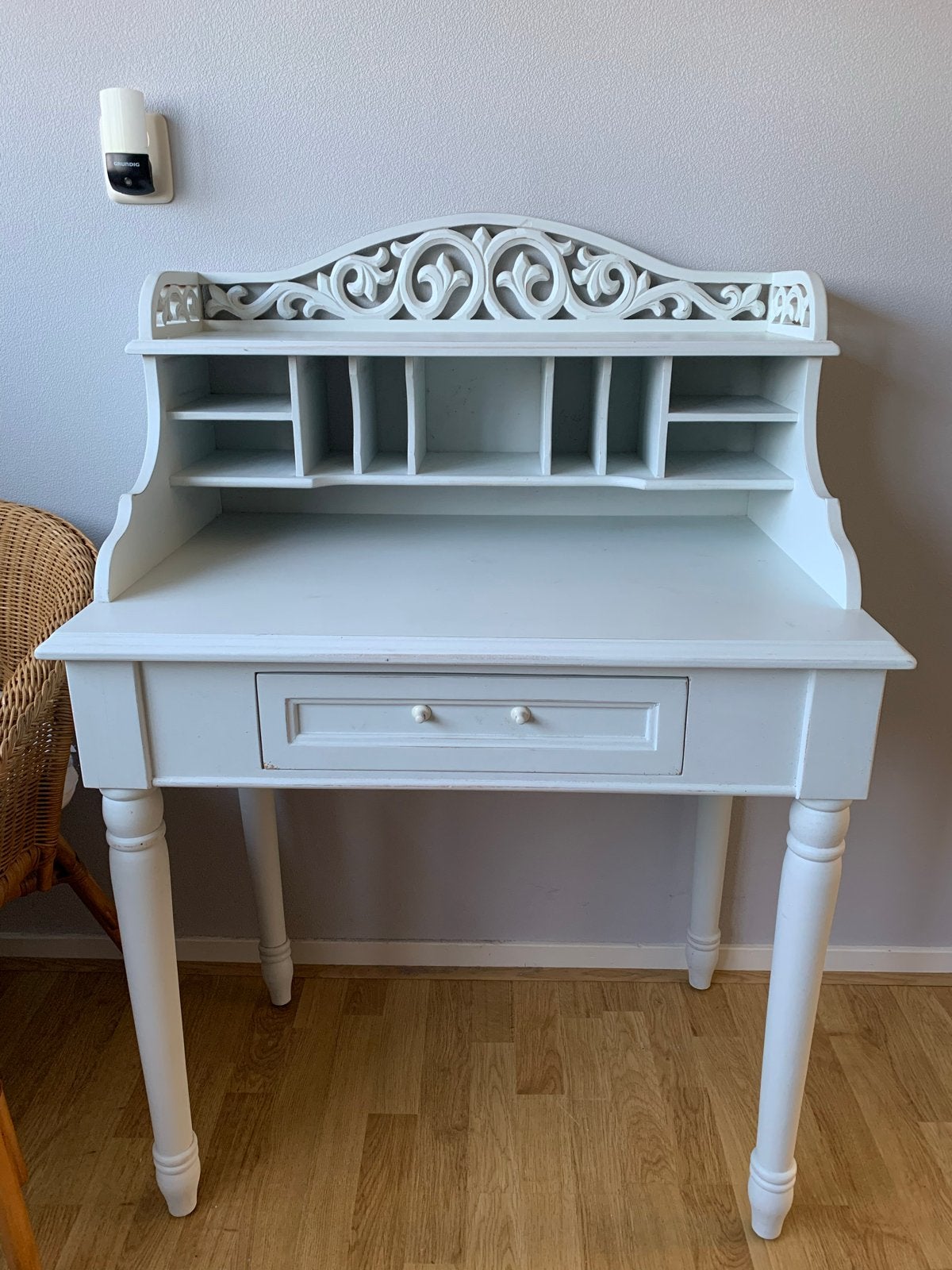 Wit secretaire bureau met opbergvakken en lade, Ophalen, Gebruikt, Secretaire, Klassiek