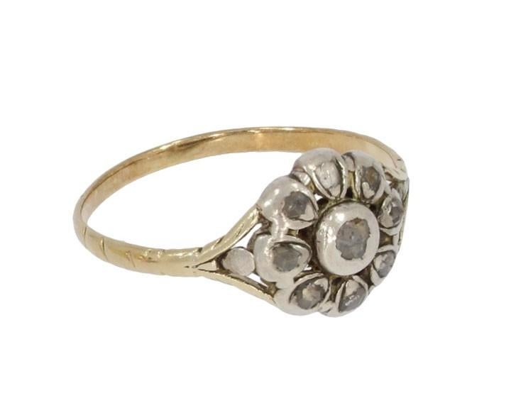 Diamanten 14k gouden antieke dames ring rozet victoriaans, Verzenden, Goud, Ring, Met edelsteen