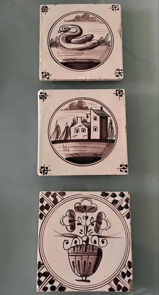 Set van 3 Antieke Tegeltjes, Delftse witjes 18e eeuw, Antiek en Kunst, Ophalen of Verzenden