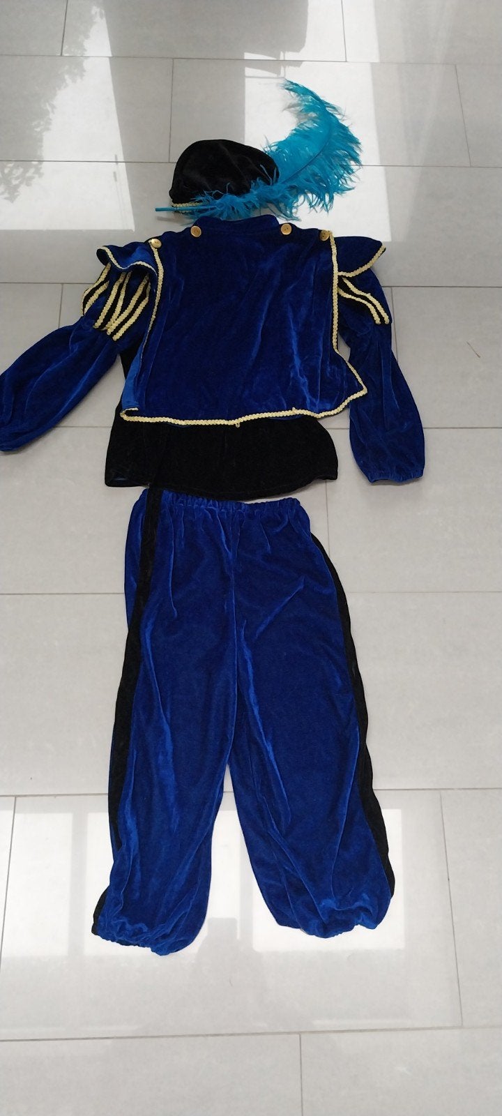 Pietenpak blauw/zwart fluweel voor kinderen - z.g.a.n., Ophalen of Verzenden, Zo goed als nieuw, 110 t/m 116, Jongen of Meisje