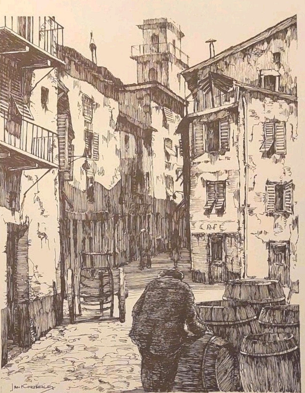 Straatje in Nice ... Jan Korthals  ..., Ophalen of Verzenden
