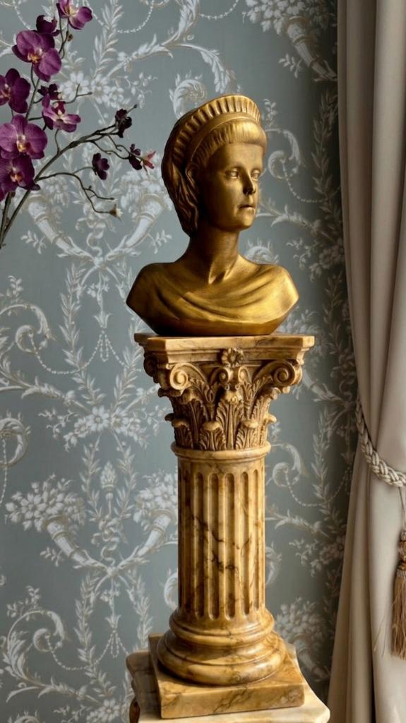 Schitterend goudkleurig borstbeeld Romeinse stijl, Antiek en Kunst, Kunst | Beelden en Houtsnijwerken, Buste, Ophalen of Verzenden