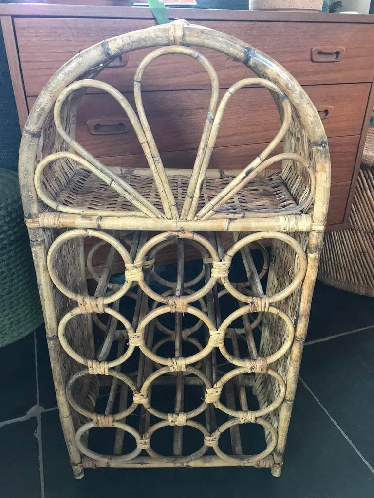 Vintage / retro wijnrek rotan Boho / Bohemian 12 flessen, Ophalen, Zo goed als nieuw, Minder dan 5 flessen, Minder dan 50 cm