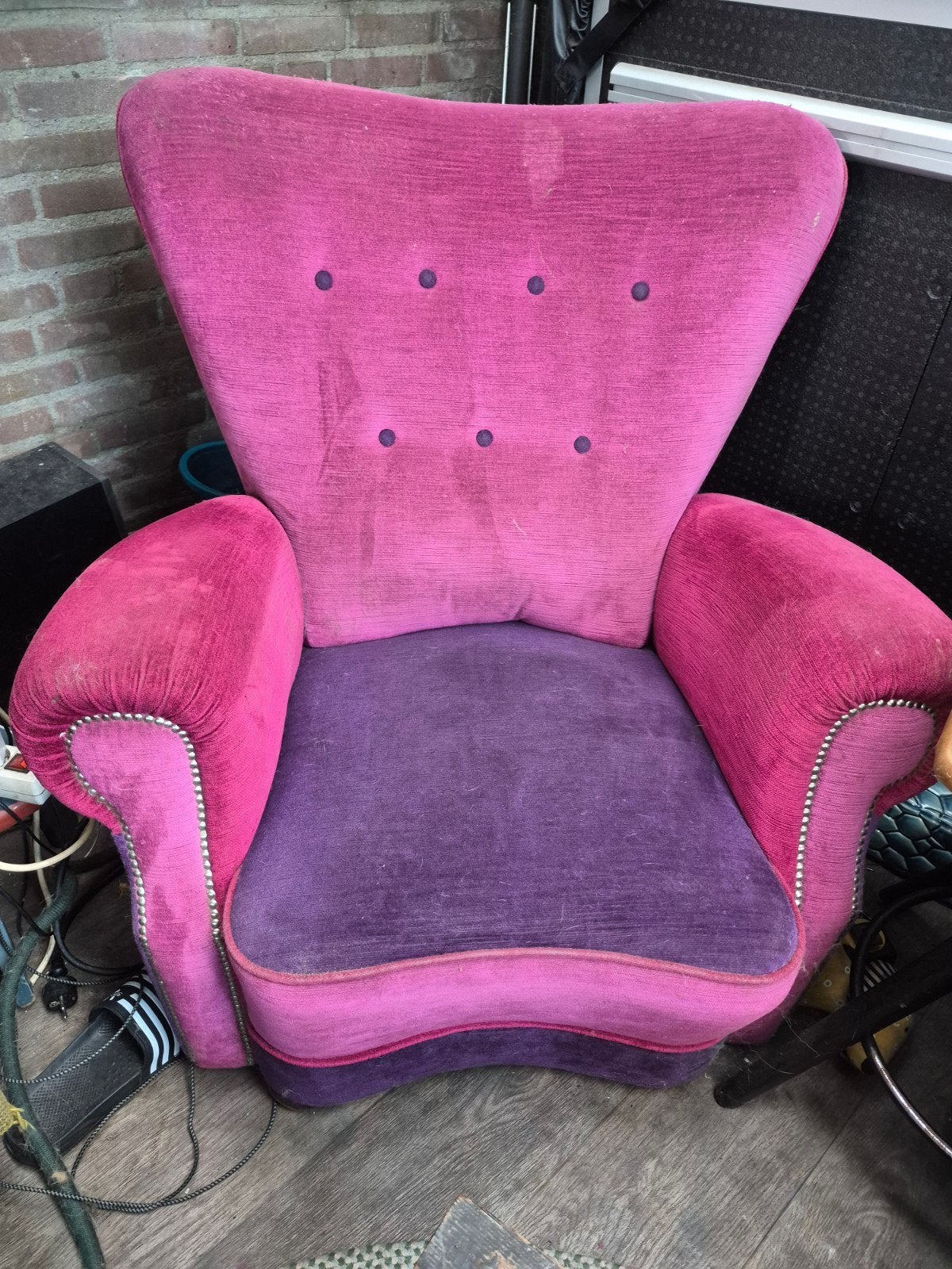 rosé, paarse velvet fauteuil, gratis, Ophalen, Gebruikt, 75 tot 100 cm, 50 tot 75 cm