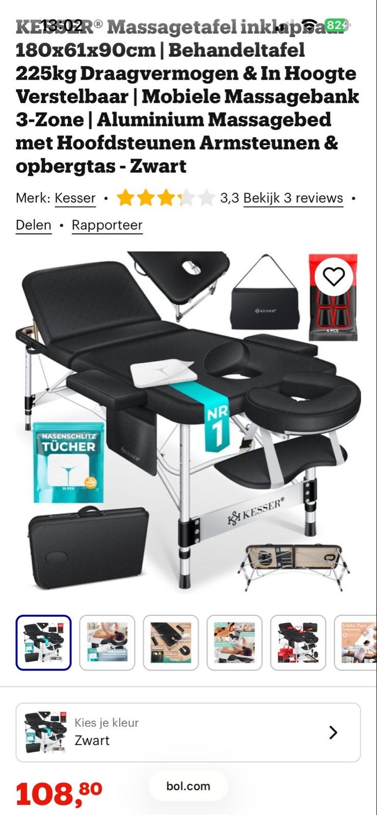 Kesser Massagetafel inklapbaar 180x61x90cm - Nieuw in verpak, Ophalen of Verzenden, Nieuw, Massagetafel
