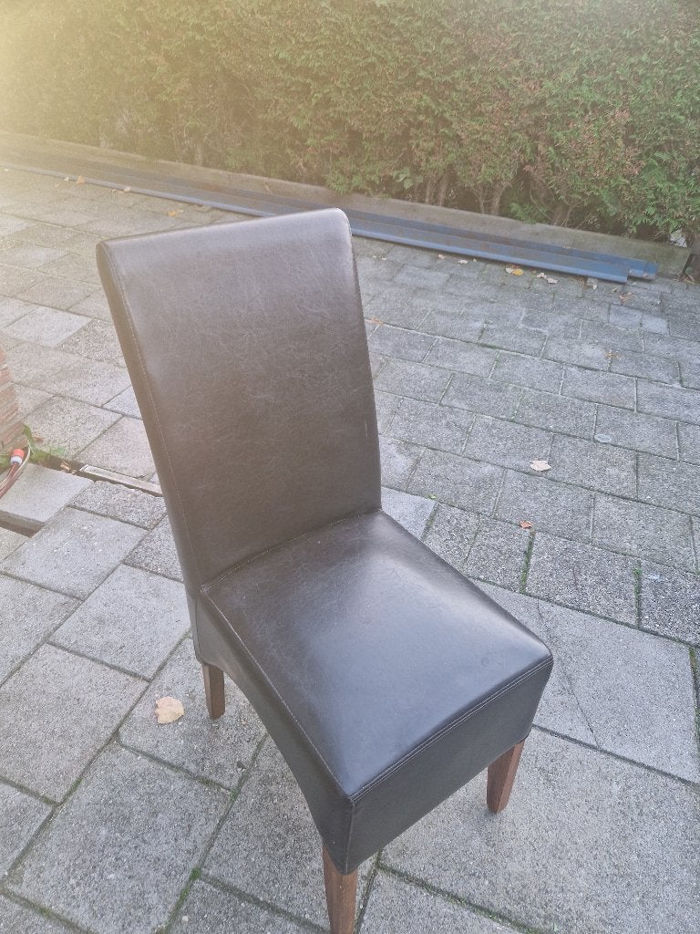 4 eetkamer stoelen, Ophalen, Gebruikt, Bruin, Stof