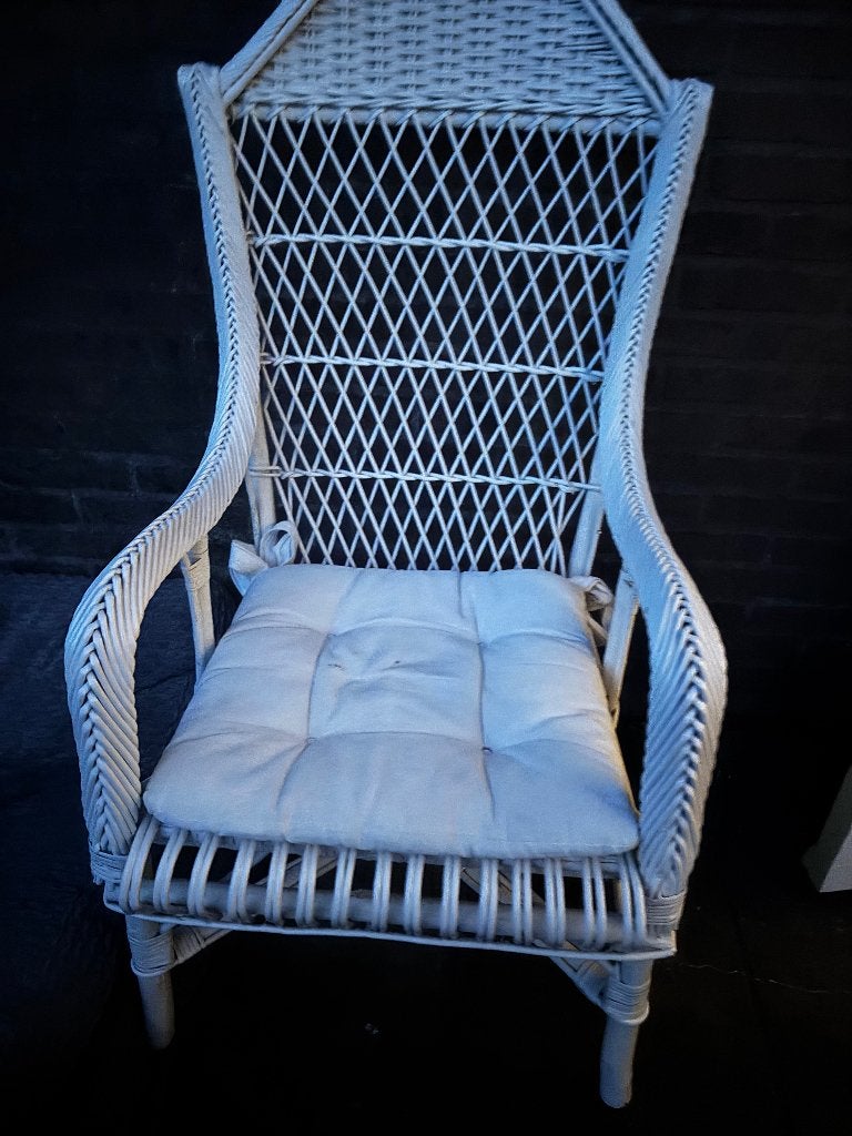 Witte rieten stoel, Ophalen, Gebruikt, Wit, Romantisch