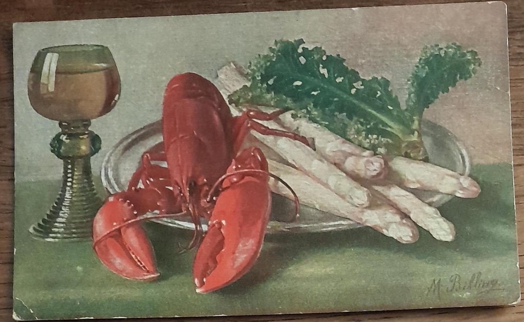 Stilleven met Kreeft en Asperges in 1912, Verzenden, Voor 1920, Gelopen, Overige thema's