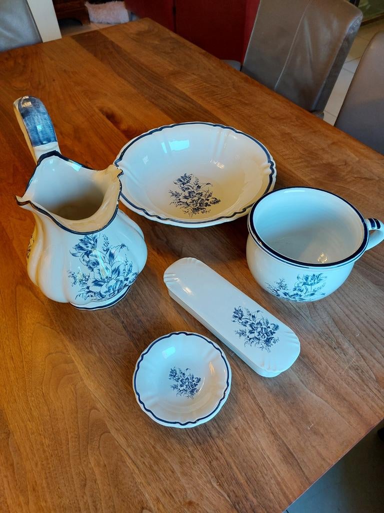 Keramiek lampetstel wit met blauwe bloemen 5-delig, Ophalen