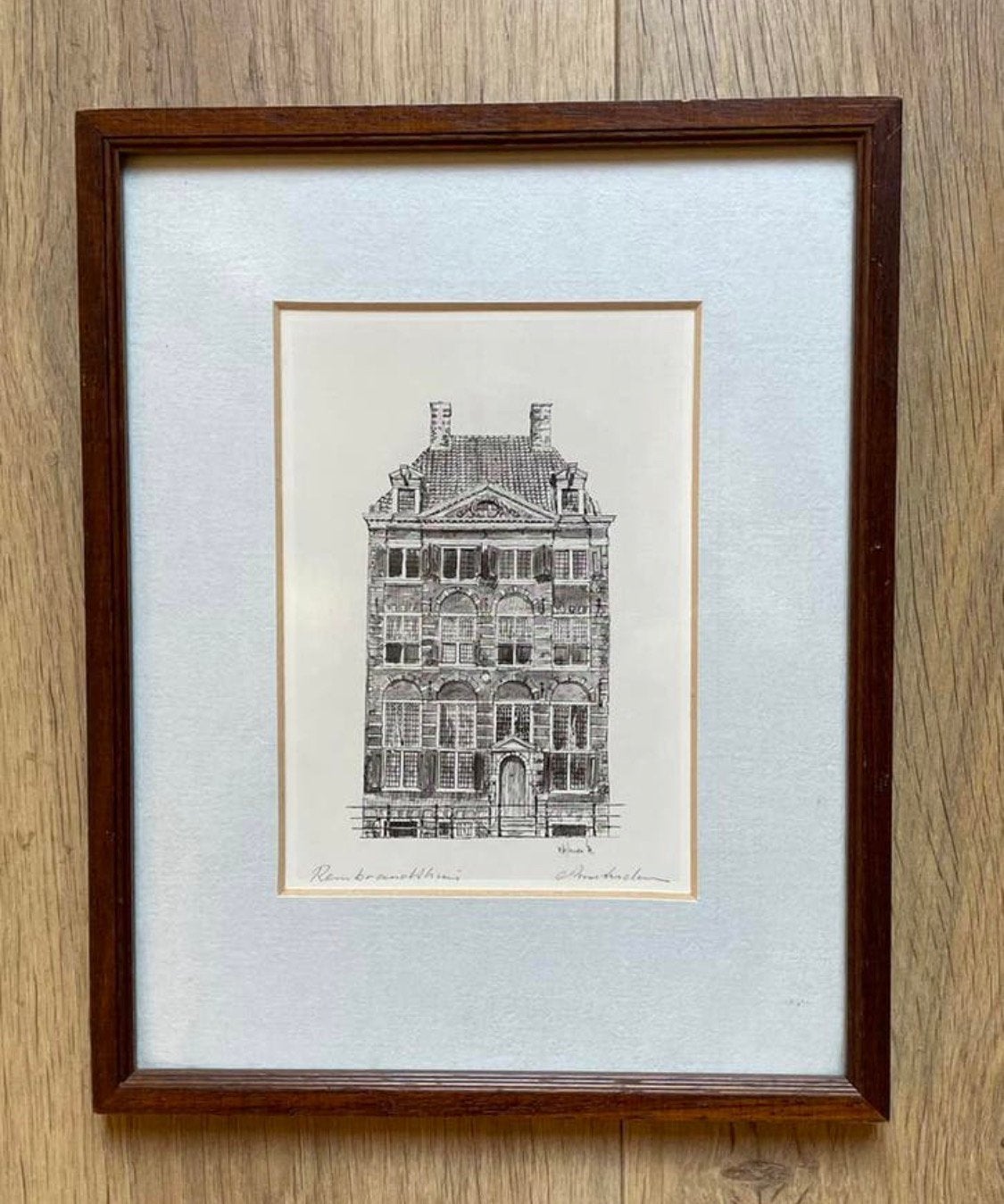 Rembrandthuis, ingelijste ets, Antiek en Kunst, Ophalen of Verzenden