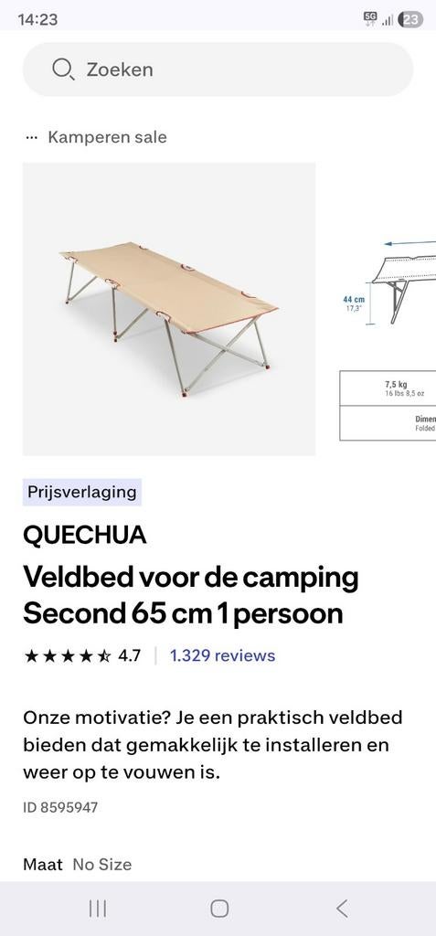 QUECHUA Veldbed voor camping - 1 persoon, Ophalen, Zo goed als nieuw