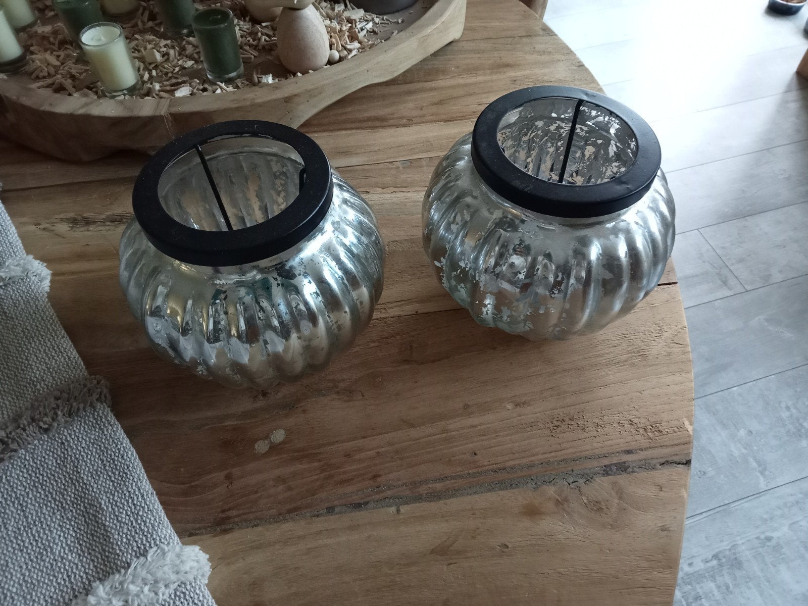 2 glazen zilverkleurige vintage/barok look waxinelichthouder, Ophalen, Glas, Waxinelichthouder